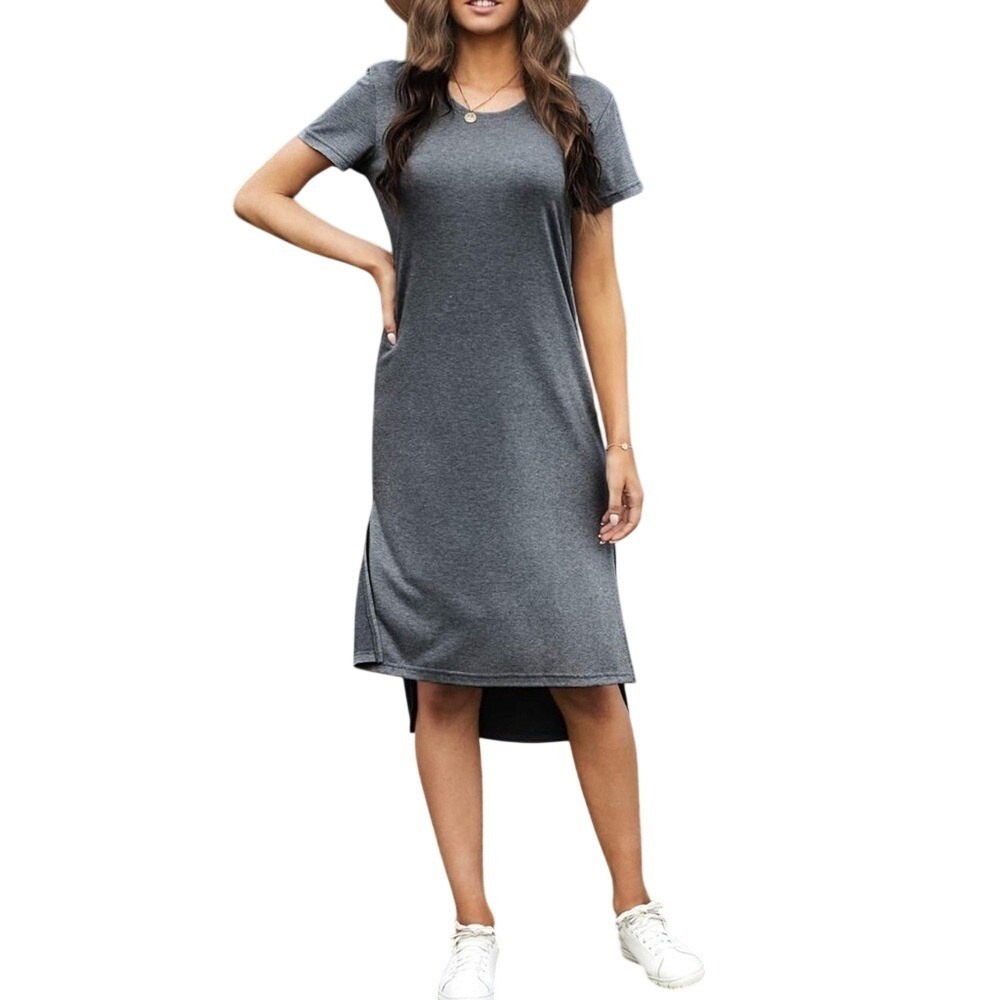 Alaster Queen‎ Womens Heather Grey T-Shirt Dress High-Low Hem Midi Pockets NWT